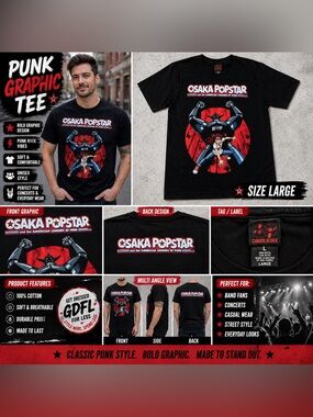 Osaka Popstar Punk Graphic T Shirt Large Black Cinder Block Band Tee
